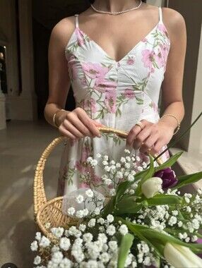 Japna White Maxi Dress with Pink Floral Print